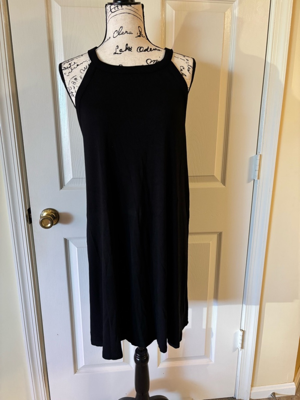 GAP Women’s Halter-Neck Ribbed Black Racerback Tank Swing Dress, Size XL - Picture 2 of 5